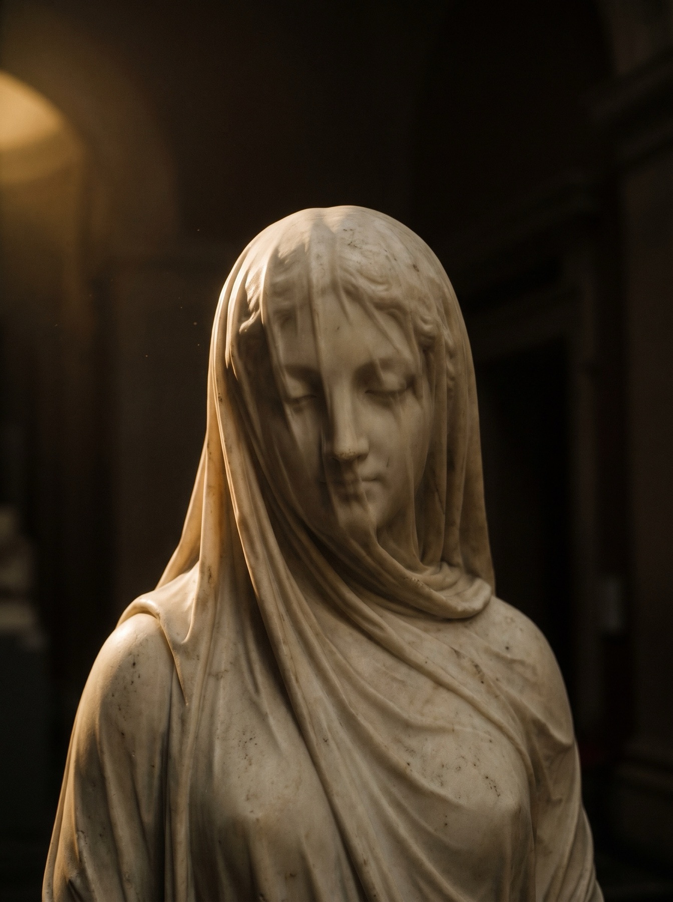 Marble statue of a veiled woman