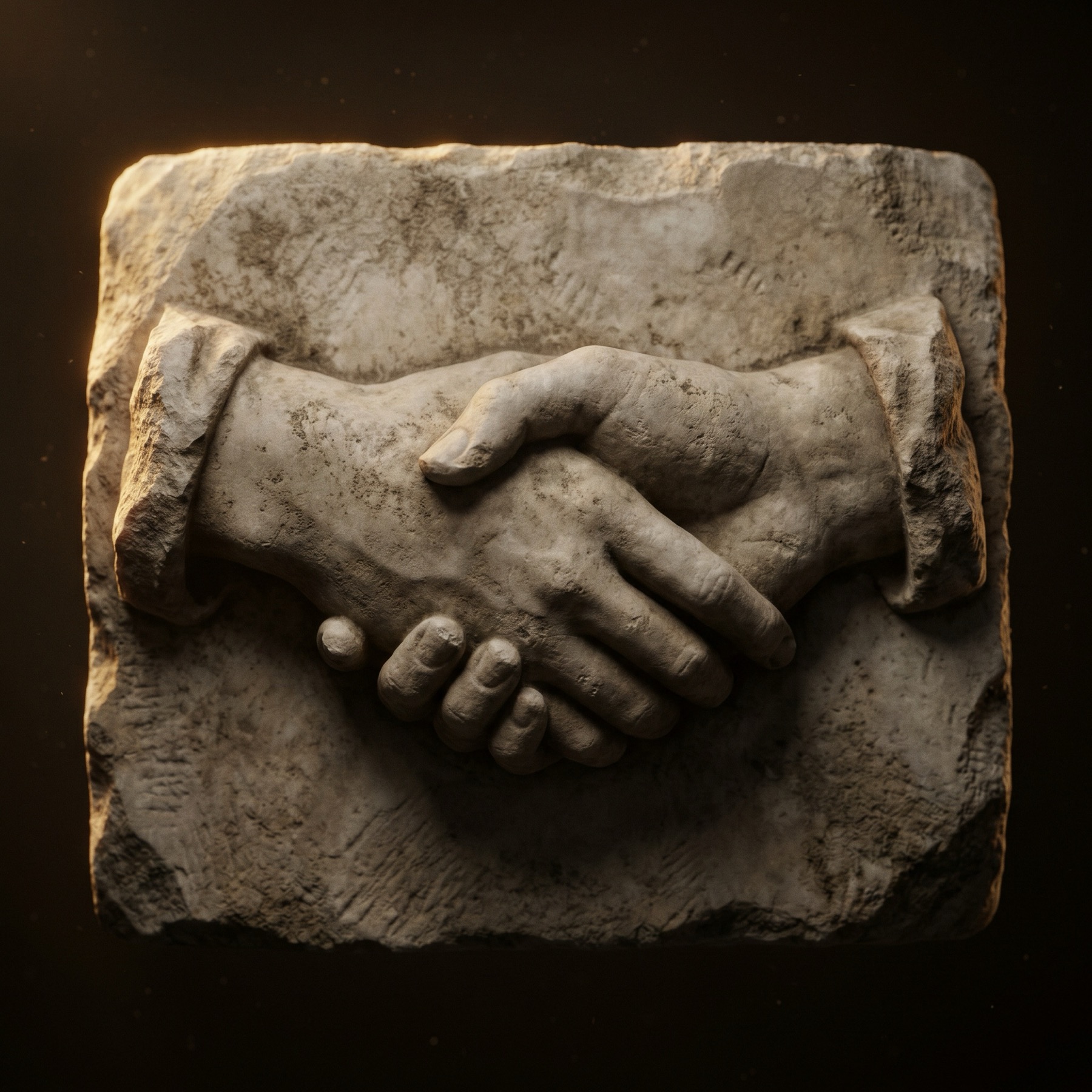 Roman marble relief of two clasped hands